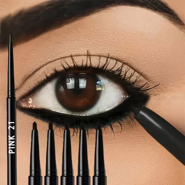 Paquete de 5 lápices delineadores de ojos negros resistentes al agua y al sudor: de larga duración, a prueba de manchas para maquillaje de ojos en negrita, fórmula EasyGlide para Perf