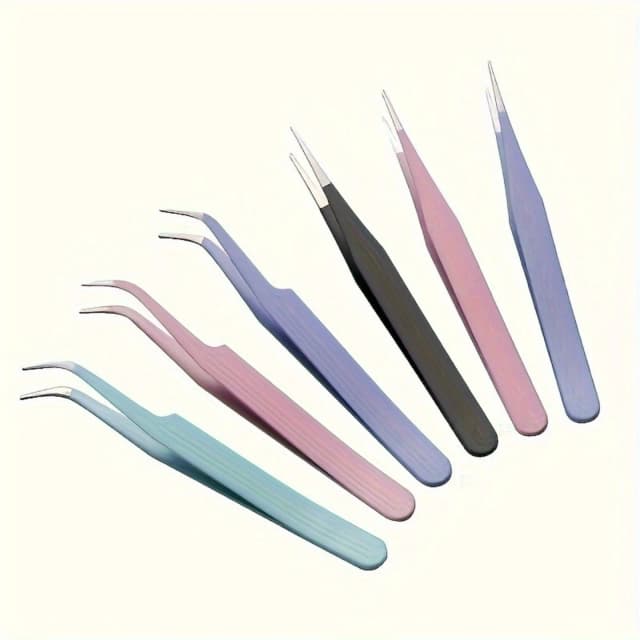 Pinzas de precisión de acero inoxidable, álbum de recortes de colores, cabeza recta y curvada, rosa/azul/morado/blanco/Bla, 2 uds.