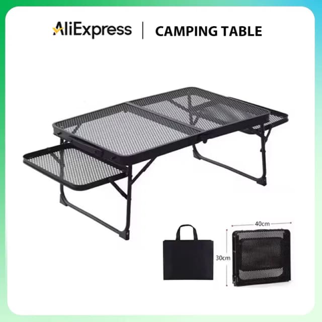 Mesa de Camping, mesa plegable de malla de hierro, portátil, para acampar al aire libre, con estante elevador, mesa de comedor de aleación de aluminio