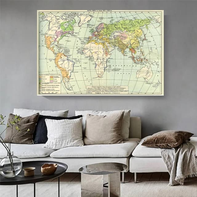 Póster e impresión de Arte de pared, mapa del mundo en ruso, 150x100cm, para sala de estar, decoración del hogar, suministros escolares de oficina