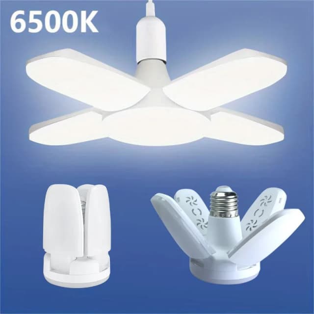 Ventilador E27 plegable 28W bombilla LED AC220V 40 bombilla deformación para luces de techo del hogar almacén y garaje bombilla de luz blanca 6500K