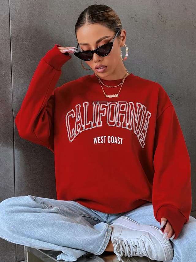 Sudaderas de tendencia coreana para mujer, Sudadera con capucha con estampado de Costa Oeste de California para mujer, jerséis de manga larga con cuello redondo, ropa deportiva y rica