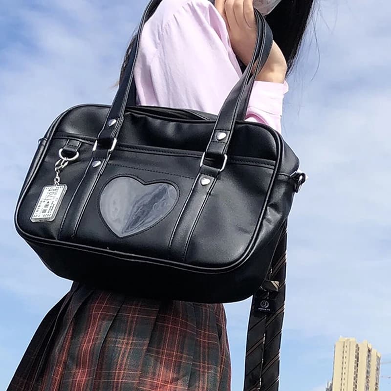 Bolsos de uniforme escolar japonés Lolita Heart JK, moda para mujer, Oxford, bolso de mano de PU para estudiante, bolso de hombro de Anime Cosplay