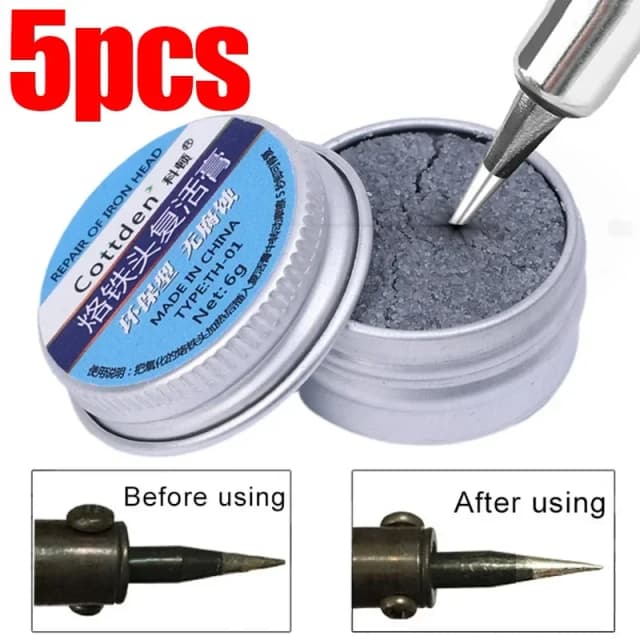 Crema de soldadura de estaño antiadherente, refrescante de punta de soldador, pasta limpia para cabezal de óxido, activador oxidativo de resurrección, 5/1 Uds.
