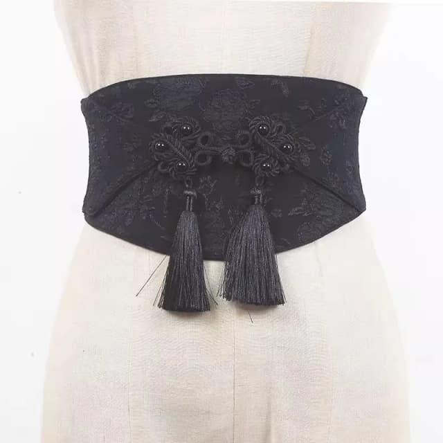 Faja elástica negra Vintage para mujer, corsés para vestido femenino, cinturones de cintura, decoración, cinturón ancho, R2472
