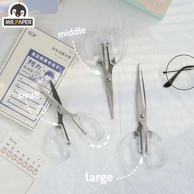 Mr. Paper-tijeras transparentes estilo INS, 3 estilos, creativas y bonitas, suministros de escritorio para estudiantes, tijeras multiusos, papelería