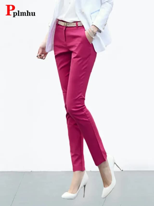 Pantalones pitillo ajustados de oficina para mujer, Pantalones coreanos de cintura alta hasta el tobillo, elegantes, elásticos Ol de gran tamaño, 82kg, Spodnie