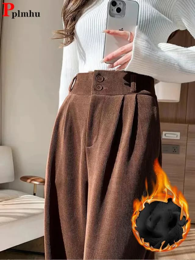 Pantalones de pierna ancha de terciopelo de cintura alta, Pantalones rectos cálidos informales para invierno, moda coreana, Pantalones de chándal gruesos de gran tamaño 4xl, nuevos