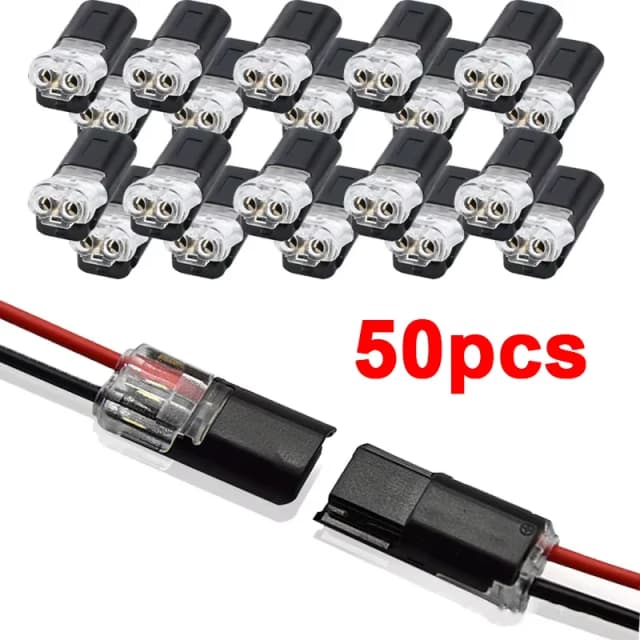 50 Uds conector enchufable de doble cable con hebilla de bloqueo conector de cable LED enchufable 2 pines cable compacto Universal de 2 vías