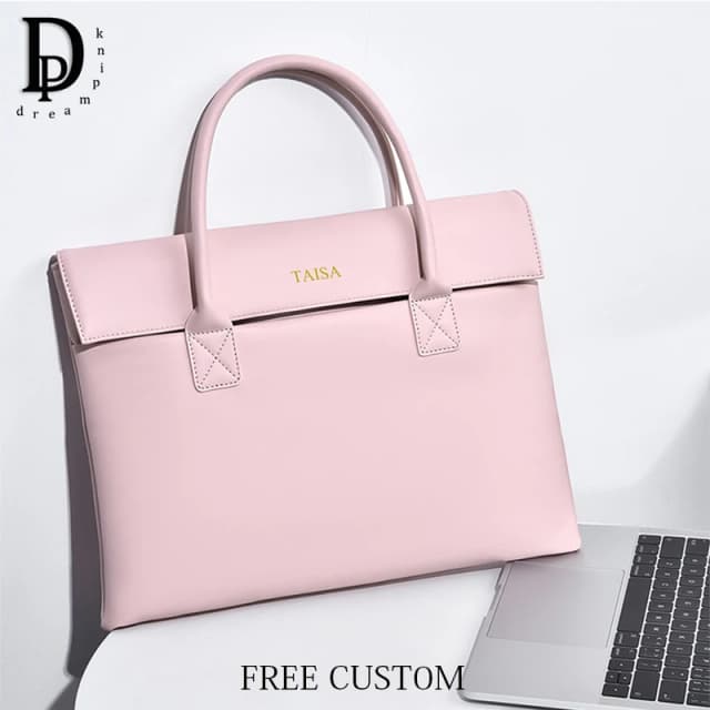 Bolso para ordenador portátil con iniciales personalizadas de gran capacidad, maletín de cuero PU para oficina de negocios, bolso Simple para ordenador portátil a la moda
