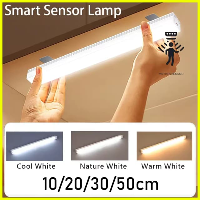 Luz de gabinete recargable por USB, barra de luz LED con Sensor de movimiento, luz nocturna de inducción portátil para cocina, mesita de noche, armario