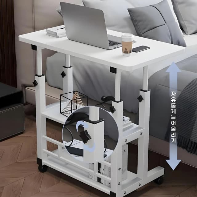 Escritorio de oficina de doble capa, mesita de noche móvil, mesa perezosa con estante de almacenamiento, portátil, escritorio de dormitorio blanco, muebles de mesa elevadora