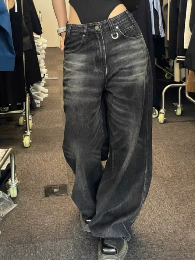 HOUZHOU, pantalones vaqueros de pierna ancha negros Vintage para mujer, pantalones vaqueros holgados de moda coreana de calle alta de gran tamaño, pantalones vaqueros Grunge Y2k para mujer Hip Hop