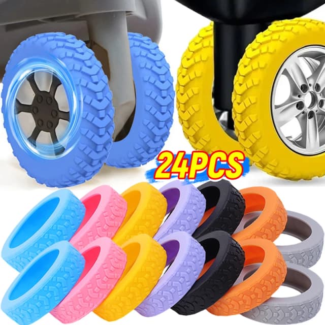 Protector de ruedas de silicona con textura gruesa para equipaje, cubierta para ruedas de equipaje de viaje, Reduce el ruido, accesorios para equipaje, 1/24 Uds.