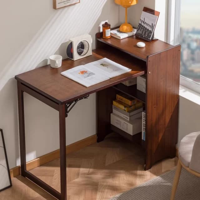 Escritorio plegable de bambú para el hogar, pequeño apartamento, dormitorio, escritorio de ordenador, escritorio de estudio para estudiantes y niños, muebles de oficina