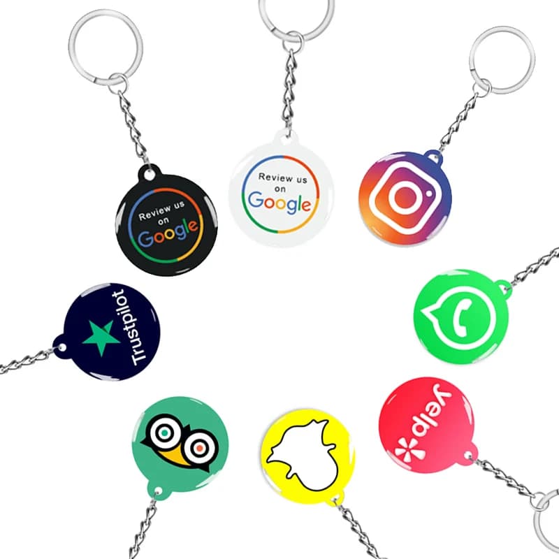 Llavero epoxi inteligente NFC para Google Instagram WhatsApp Facebook Snapchat Revisión Tap Llavero para comentarios instantáneos de clientes
