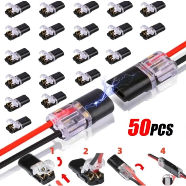 50/1 Uds conector enchufable de doble cable con hebilla de bloqueo conector de cable LED enchufable 2 pines cable compacto Universal de 2 vías