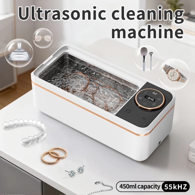 Máquina de Limpieza Ultrasónica de 55KHZ con Tecnología de Ondas Sonoras para Limpieza Profunda de Gafas, Dentaduras Postizas, Joyas y Brochas de Maquillaje