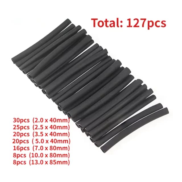 127 Uds Kit de tubos termorretráctiles 2:1 tubo termorresistente negro Cable de conexión eléctrica funda aislante