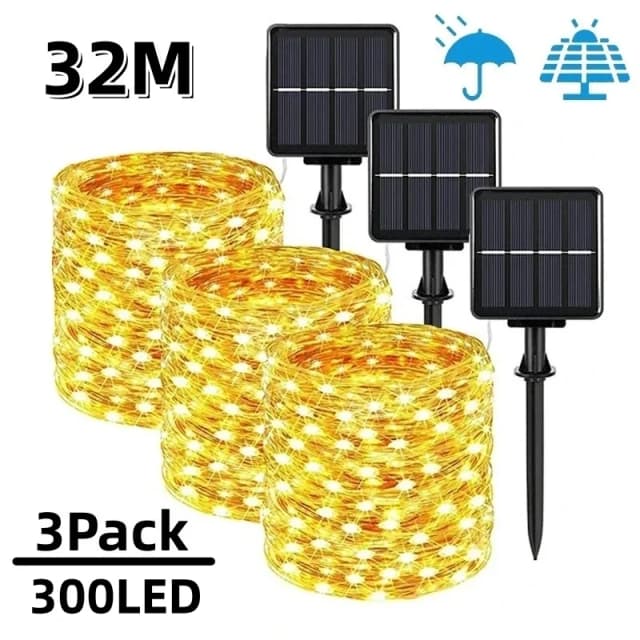 Luz LED Solar de 7m/12m/22m/32m para exteriores, guirnalda de luces de hadas para jardín, lámpara Led centelleante impermeable para Navidad, Patio, fiesta de árbol