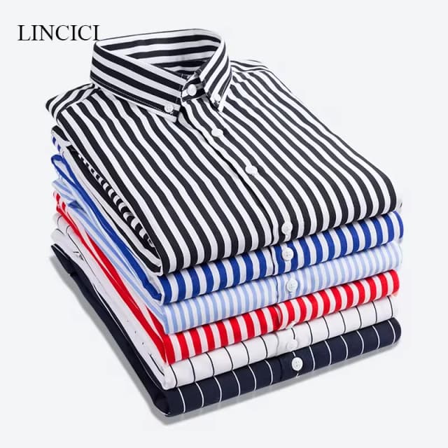M-5XL 2023 otoño nueva camisa a rayas para hombres sólido Casual manga larga Slim Fit Edición coreana camisa Formal de negocios Laydown