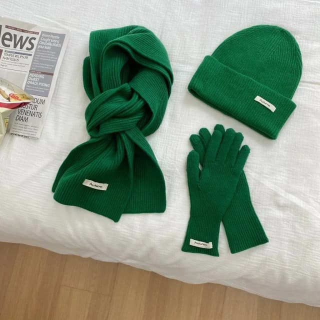 Gorro de punto para mujer, bufanda, conjunto de guantes, sólido, cálido, moda Otoño Invierno 2024, verde, azul, rojo, encantador, 3 uds., conjuntos de sombrero y guantes para mujer