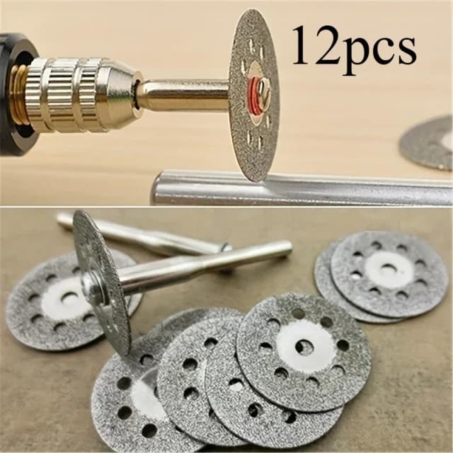 12 Uds. Disco de corte de diamante de 22mm mandril de muela de 3mm para herramienta rotativa de corte de Metal piezas de amoladora eléctrica