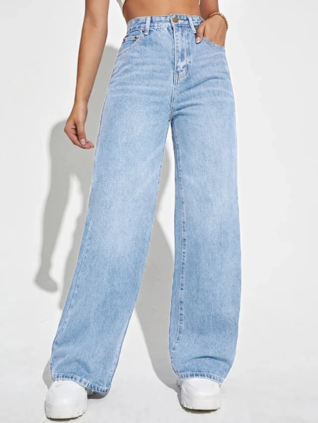 2024 nueva ropa de mujer pantalones vaqueros sueltos europeos y americanos de pierna ancha adelgazantes pantalones vaqueros de cintura alta que combinan con todo para mujer
