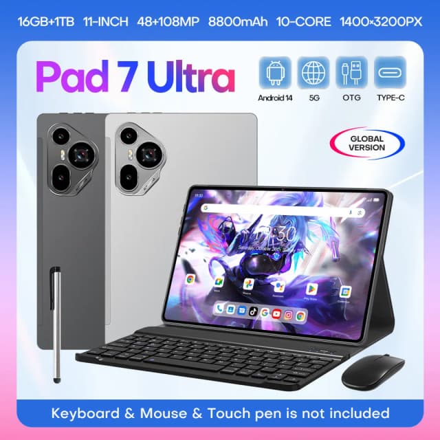 WM PAD 7 Ultra tableta Android Phablet de 10,1 pulgadas compatible con tarjetas SIM de teléfono 16GB RAM 256GB ROM 4 núcleos, 1TB expandir