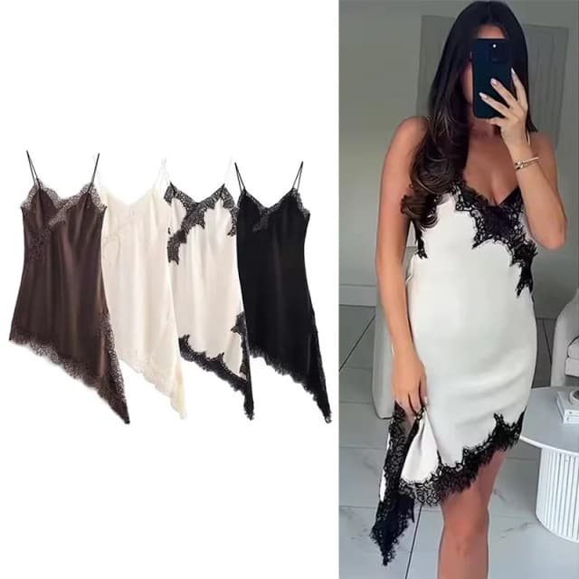 Vestido Elegante de Encaje con Cuello en V para Mujer, Vestido Halter con Dobladillo Asimétrico, Nueva Moda de Verano 2026, Vestidos de Playa para Fiestas