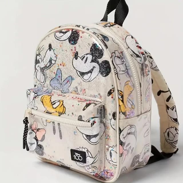 Mochila Disney Minnie Mouse Glitter - Diseño lindo de dibujos animados con correas ajustables, mochila de viaje transparente para personas