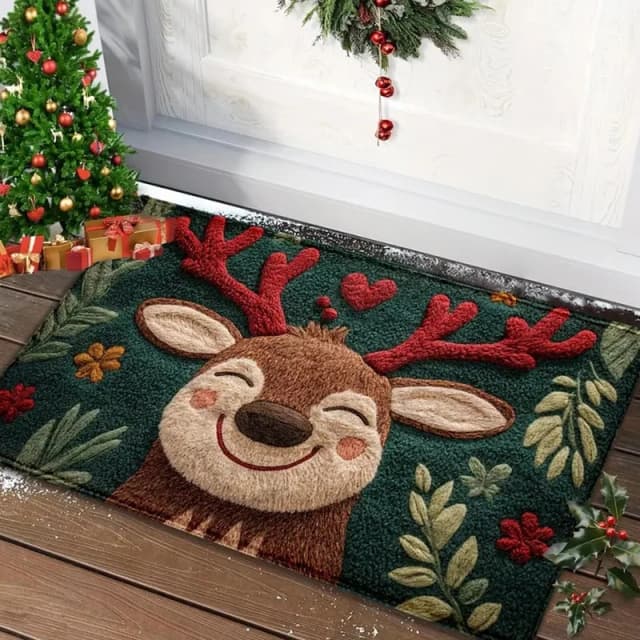 Alfombra navideña de terciopelo y cristal, decoración navideña, alfombra de Papá Noel de Año Nuevo, alfombra absorbente para pies de alce para baño y cocina