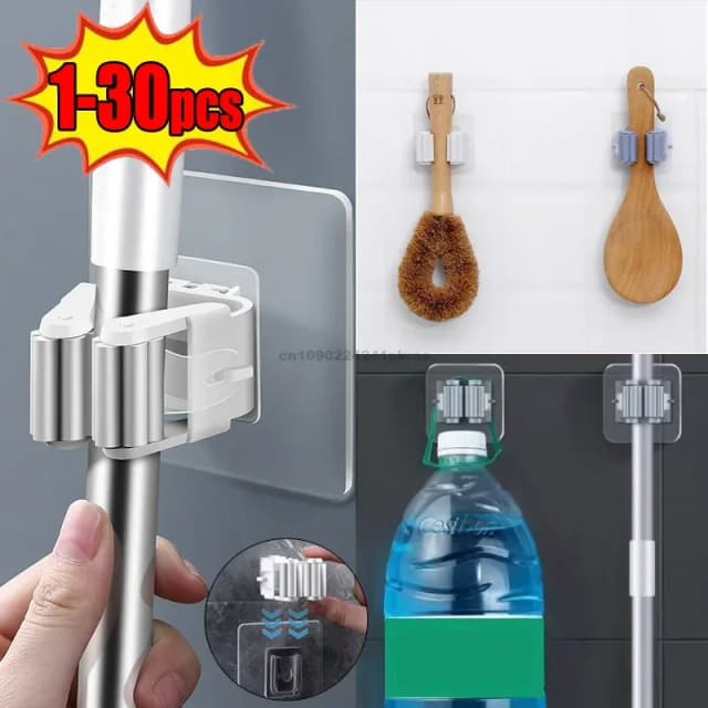 Soporte autoadhesivo para fregona, soporte para escoba, soporte para fregona montado en la pared, gancho para cepillo de barrido, organizador de almacenamiento, accesorios para baño y cocina