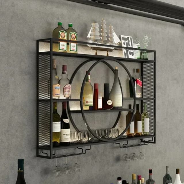 Estante de vino de montaje en pared, soporte para gabinete de barra de vino, compatible con taza negra en miniatura individual, almacenamiento de vidrio, decoración de gabinete de vino Szafeczki