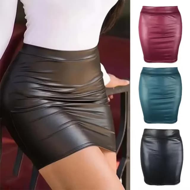 Minifalda ajustada de cintura alta para mujer, estilo vintage, tipo lápiz, sexy, imitación de piel sintética, ropa de club, ropa de oficina para damas