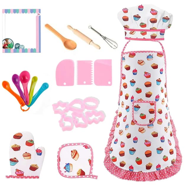 Delantal para niñas pequeñas, 4/11 Uds., cocina para niños, juego de simulación para hornear, herramienta para hornear Chef rosa de simulación, juguetes para jugar a las casitas