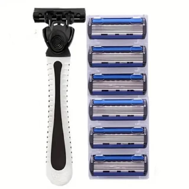 Maquinilla de afeitar con hoja de 6 capas, afeitado afilado, reemplazo de un solo toque, afeitado limpio, buena maquinilla de afeitar Manual antigua, maquinilla de afeitar para Barba para hombres