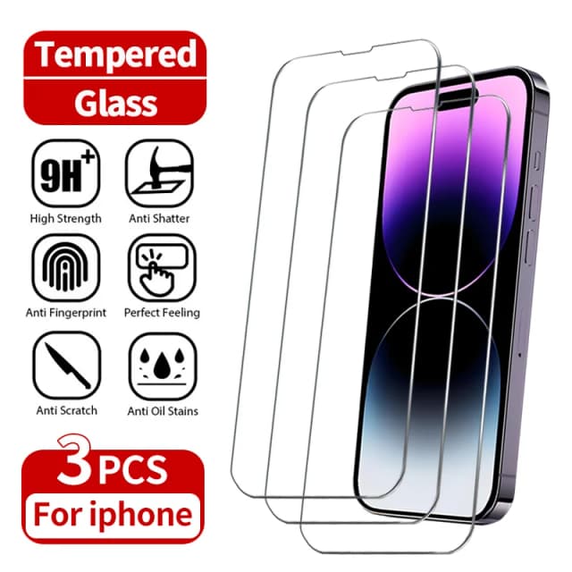 3 uds vidrio templado para iPhone 15 14 13 12 11 Pro Max Mini X XS Max XR 8 7 6 Plus película protectora de pantalla para iPhone SE 2020 2022