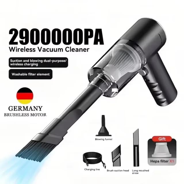 Aspiradora Inalámbrica para Auto de 2900000PA con Carga USB, 1200mAh, de Uso en Seco y Húmedo, Aspiradora de Mano Inalámbrica de Alta Potencia 2026 ﻿