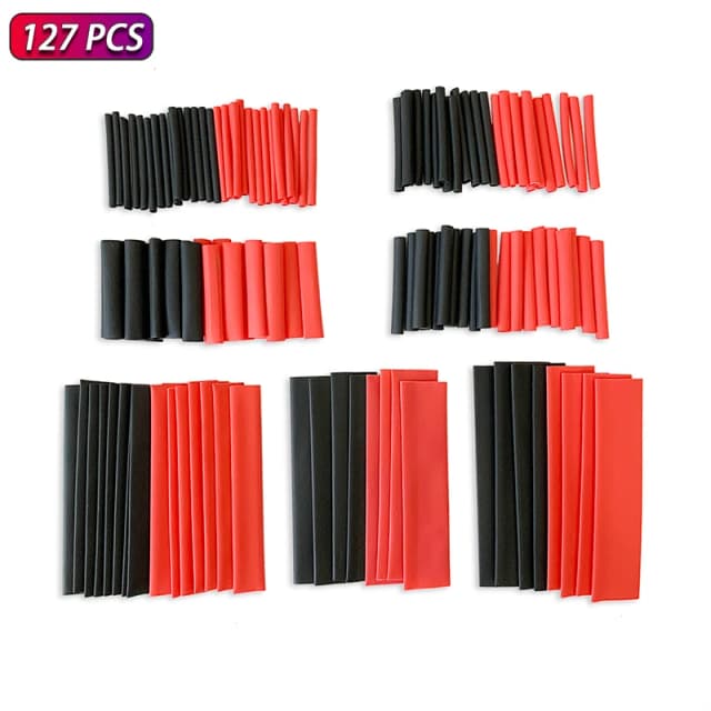 Surtido de tubos termorretráctiles 2:1, 127 piezas, kit de tubos de poliolefina negro y rojo para envolver cables de automóvil
