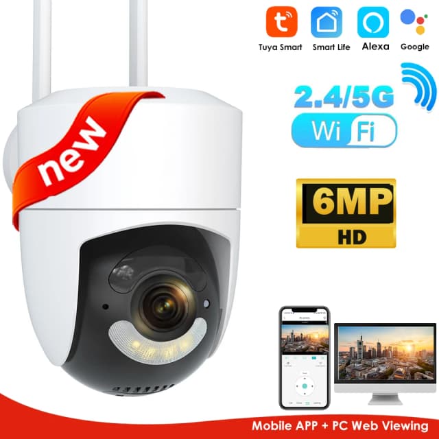 Cámara WiFi Tuya de 6MP para exteriores, cámara de vigilancia Wifi 2,4G/5G, protección de seguridad CCTV Smartlife Onvif Alexa Google Video Cam