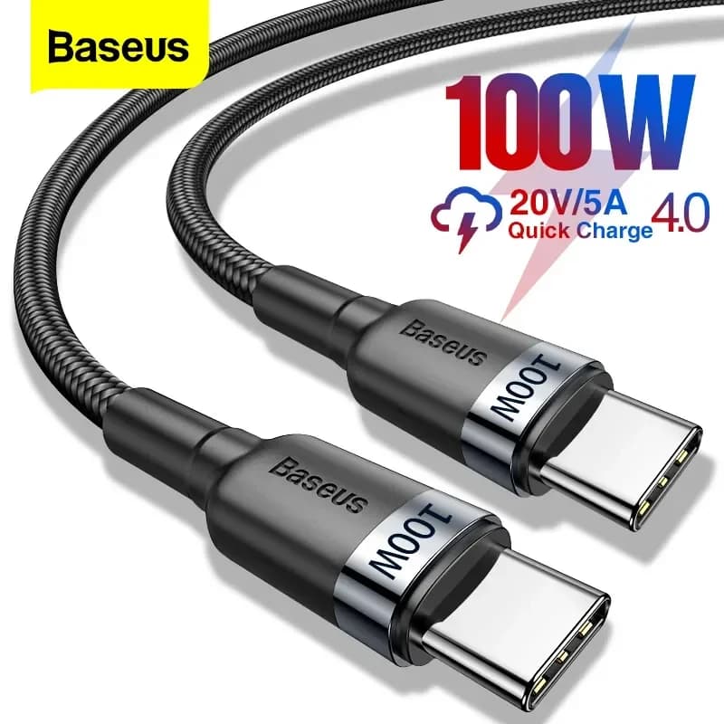 Cable Baseus 100W/5A USB C a USB tipo C para iPhone 16 15 PD Cable cargador de carga rápida para Macbook Samsung Xiaomi Cable tipo C