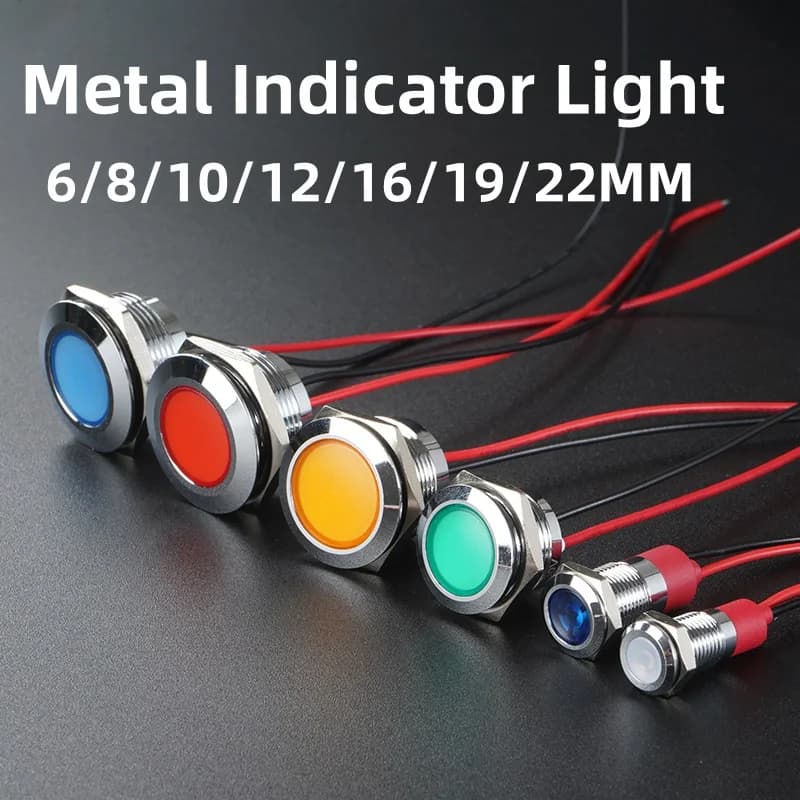 Luz indicadora de Metal LED de 6/8/10/12/16/19/22MM luz de señal impermeable con cable 3V 5V6V12V 24V 220V rojo/amarillo/azul/verde/blanco