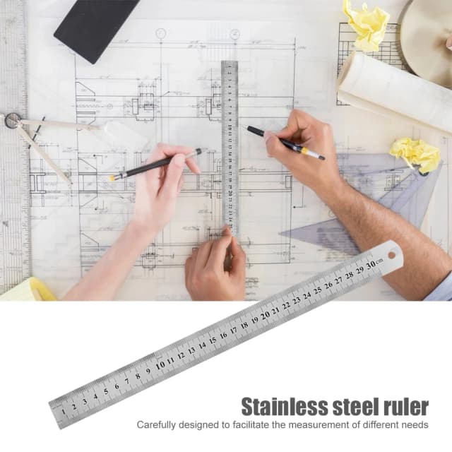 Regla recta de metal de acero inoxidable, herramienta de medición de precisión de doble cara, regla métrica de 15-50 cm, tabla de escalas clara