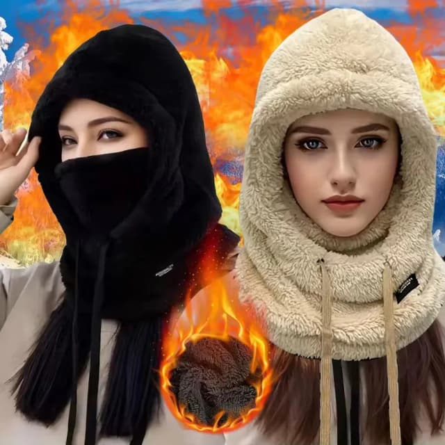 Mascarilla con capucha de invierno ajustable para mujer, bufanda protectora gruesa y cálida a prueba de viento de una pieza suave para cuello y orejas para exteriores
