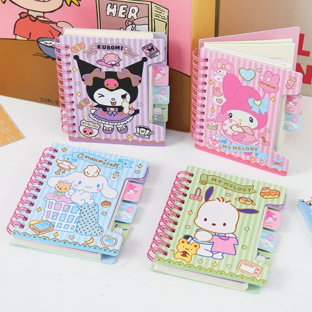 Lindo cuaderno diario A7 serie de Anime Kawaii Kuromi Cinnamoroll cuaderno portátil de dibujos animados papelería para estudiantes regalos para niños