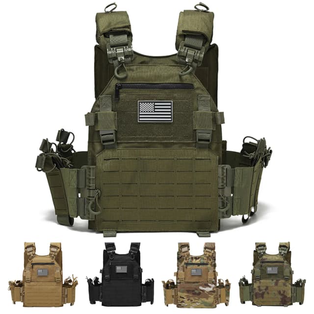 Chaleco de caza de liberación rápida con cremallera en el pecho, bolsa antirrobo, chaleco elástico transpirable de expansión modular MOLLE