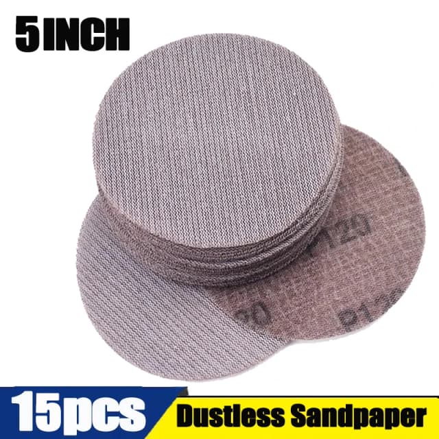 Discos de lijado de malla de 5 pulgadas y 125mm, gancho y bucle, papel de lija abrasivo sin polvo, papel de lija antibloqueo para coche, 15 Uds.