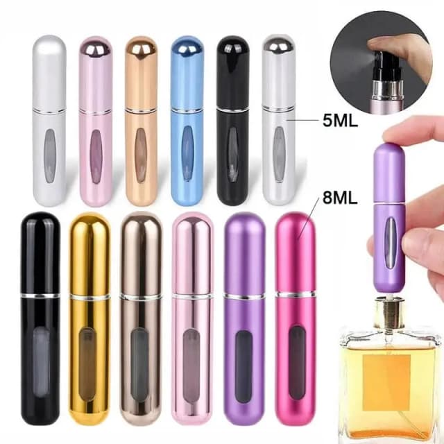 Atomizador de Perfume portátil, contenedor de líquido para cosméticos, Mini pulverizador de aluminio, botella rellenable vacía, 5/8ml