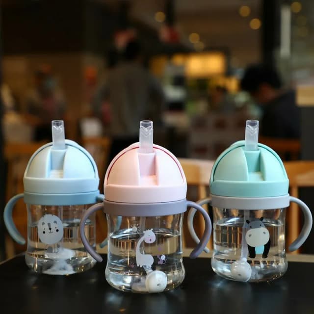 Taza de alimentación de bebé de 250ml con pajita, biberón para aprender a alimentar, taza de entrenamiento para niños con pajita